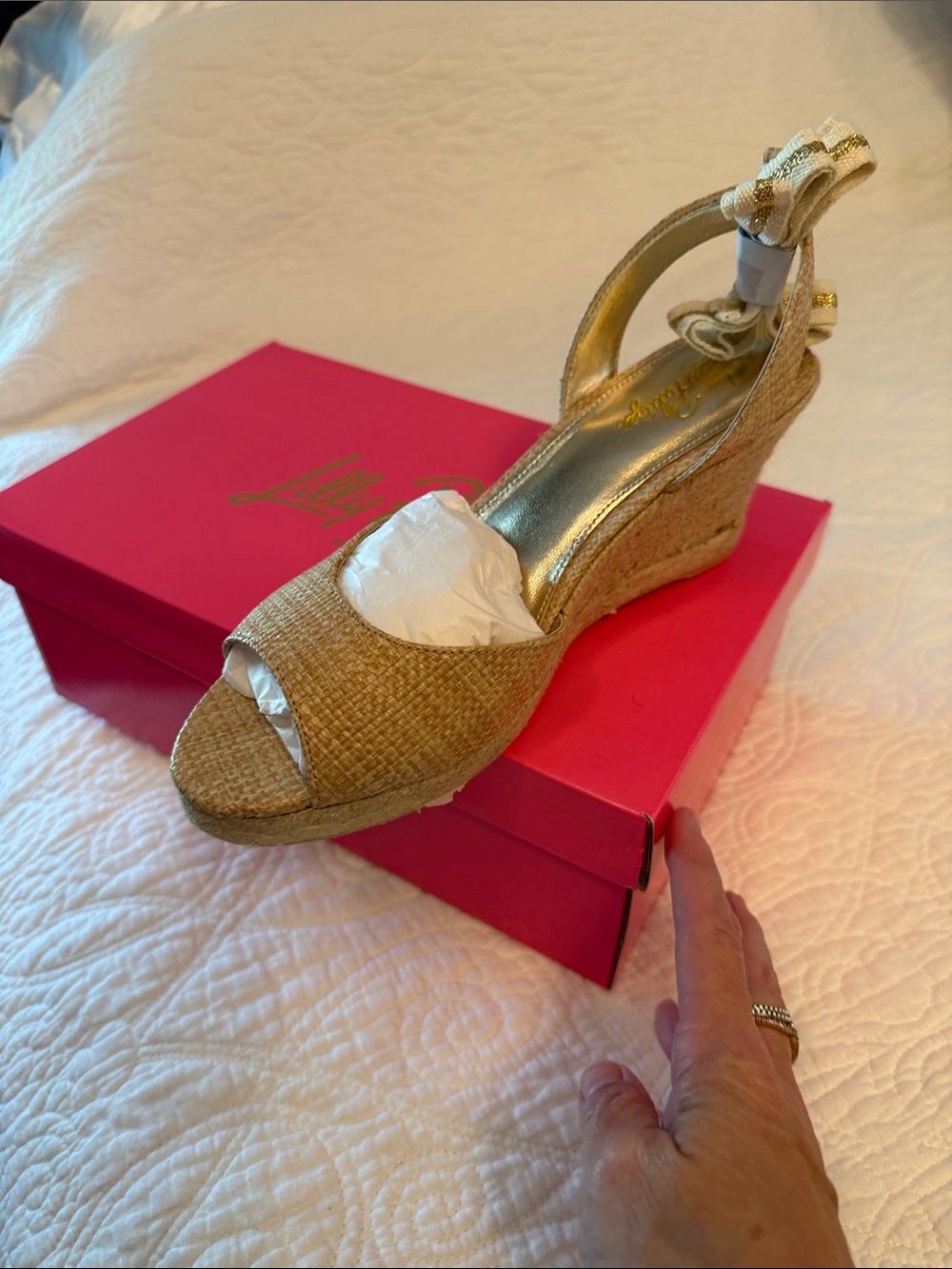 Lilly Pulitzer Metallic Gold Wedge Espadrilles - Picture 3 of 5